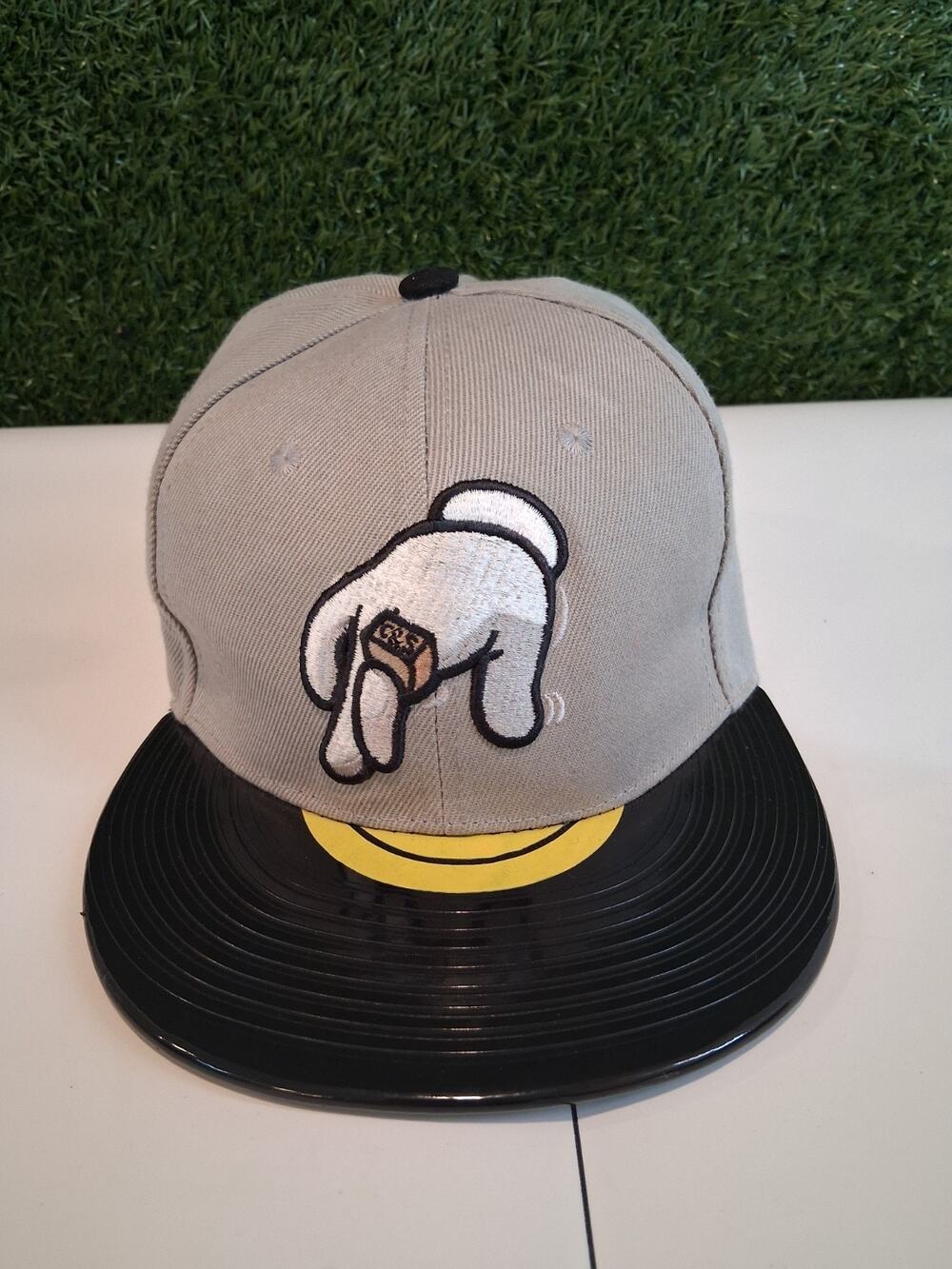 DJ Snapback Hat Gray Vinyl Record Brim No Requests Mickey Hand Scratching Cap